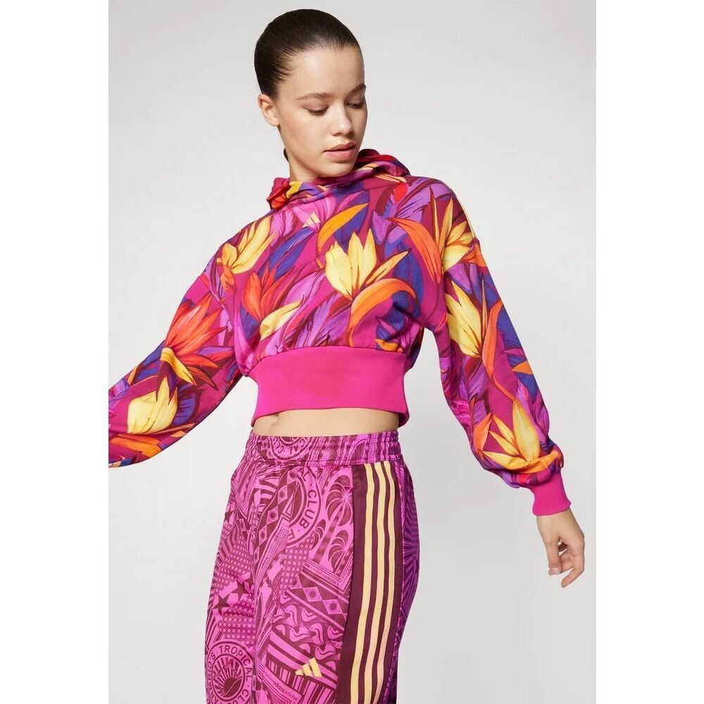 Adidas Farm Rio Women’s Birds of Paradise Bright Magenta Bold Pink Multi Cropped - Picture 10 of 10